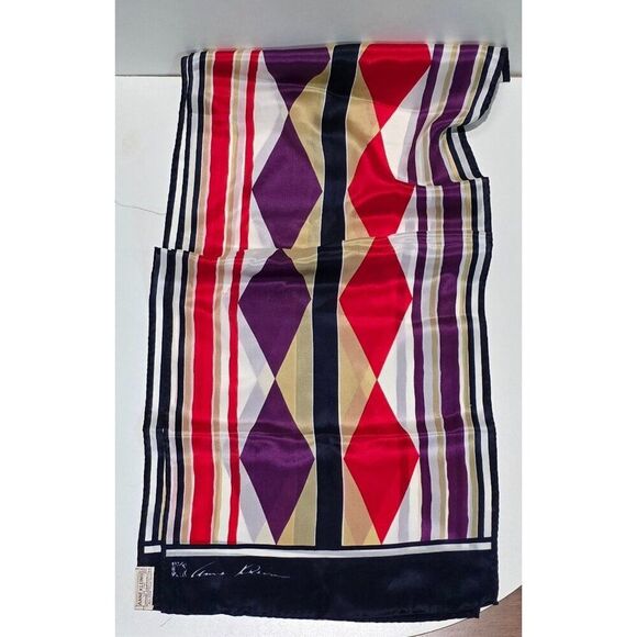 Anne Klein Vintage Silk Geometric Pattern Scarf Made In Japan old money Elegant - Picture 1 of 6